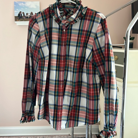 Jcrew tartan blouse with ruffle neck - Picture 1 of 3